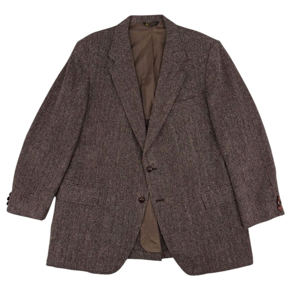 Vintage Harris Tweed Kuppenheimer Blazer Jacket Brown Herringbone Wool 50L